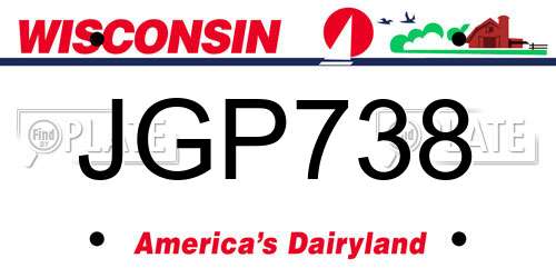 JGP738 Wisconsin License Plate