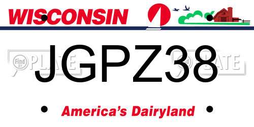 JGPZ38 Wisconsin License Plate