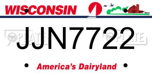 JJN7722 Wisconsin License Plate