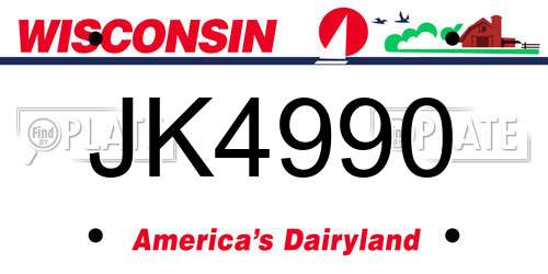 JK4990 Wisconsin License Plate