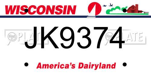 JK9374 Wisconsin License Plate