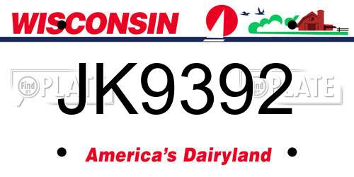 JK9392 Wisconsin License Plate