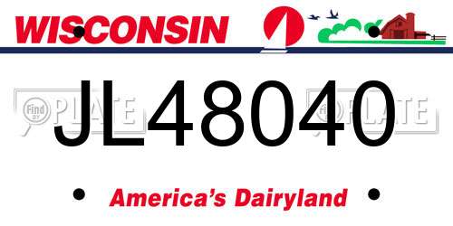 JL48040 Wisconsin License Plate