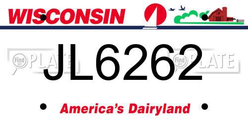 JL6262 Wisconsin License Plate