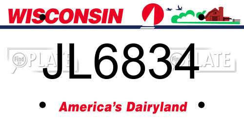 JL6834 Wisconsin License Plate