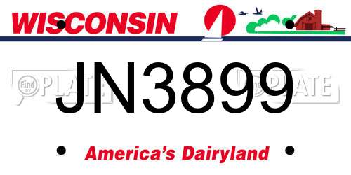 JN3899 Wisconsin License Plate