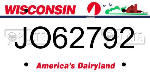 JO62792 Wisconsin License Plate