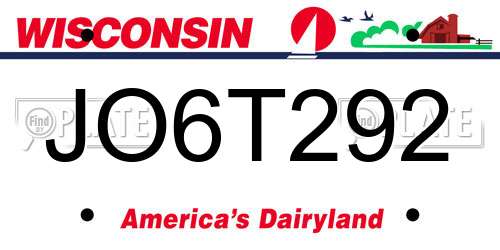 JO6T292 Wisconsin License Plate