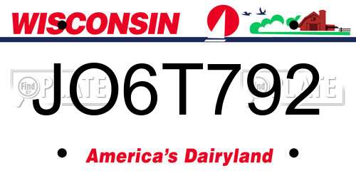 JO6T792 Wisconsin License Plate
