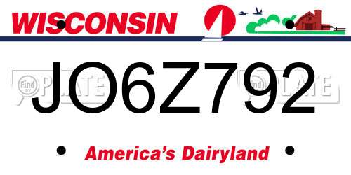 JO6Z792 Wisconsin License Plate