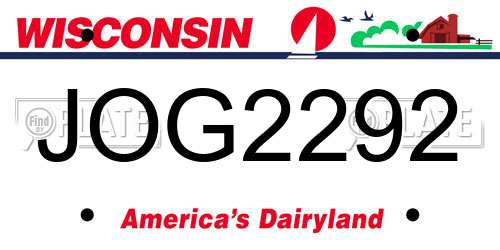 JOG2292 Wisconsin License Plate