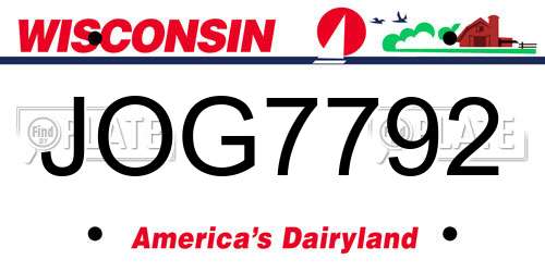 JOG7792 Wisconsin License Plate