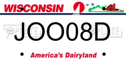 JOO08D Wisconsin License Plate