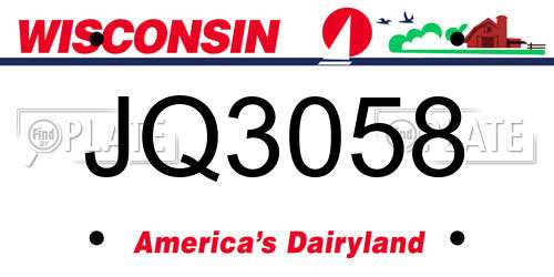 JQ3058 Wisconsin License Plate