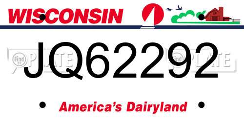 JQ62292 Wisconsin License Plate