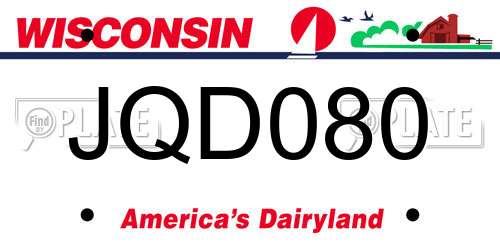 JQD080 Wisconsin License Plate