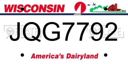 JQG7792 Wisconsin License Plate