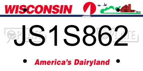 JS1S862 Wisconsin License Plate