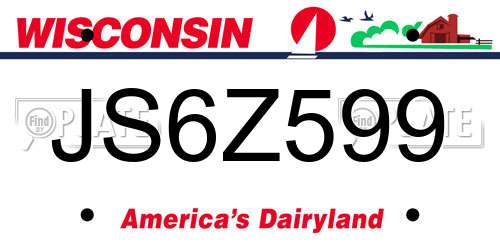 JS6Z599 Wisconsin License Plate