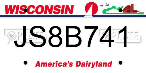 JS8B741 Wisconsin License Plate