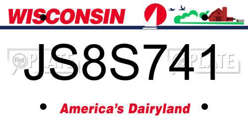 JS8S741 Wisconsin License Plate