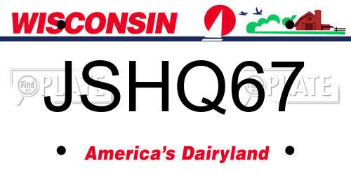 JSHQ67 Wisconsin License Plate