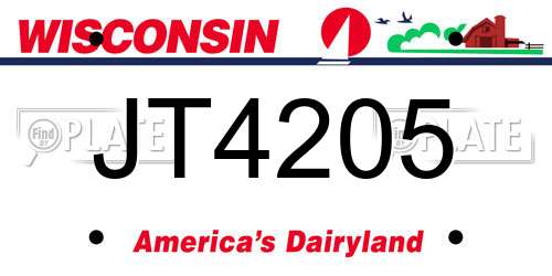 JT4205 Wisconsin License Plate