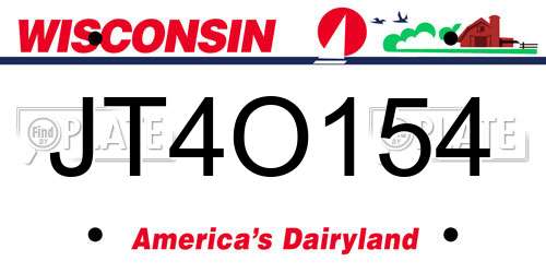 JT4O154 Wisconsin License Plate