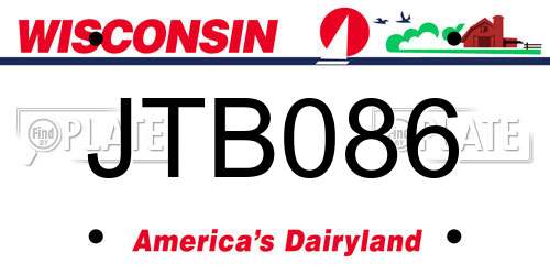 JTB086 Wisconsin License Plate