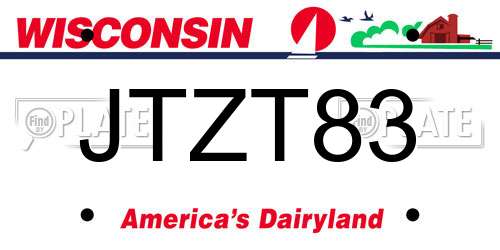 JTZT83 Wisconsin License Plate