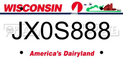 JX0S888 Wisconsin License Plate
