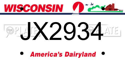 JX2934 Wisconsin License Plate