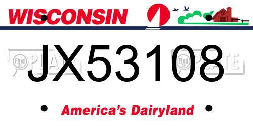 JX53108 Wisconsin License Plate