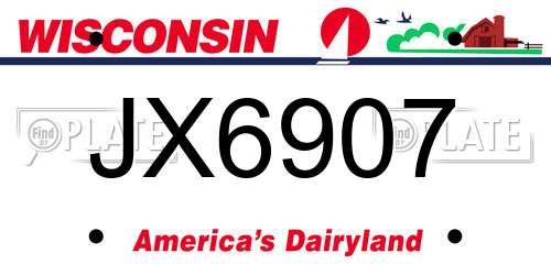 JX6907 Wisconsin License Plate