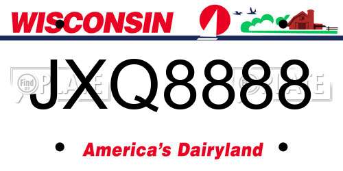 JXQ8888 Wisconsin License Plate