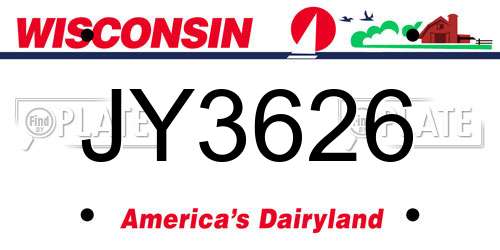 JY3626 Wisconsin License Plate
