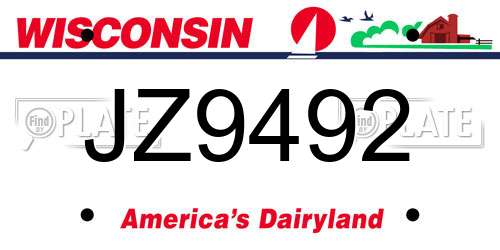 JZ9492 Wisconsin License Plate
