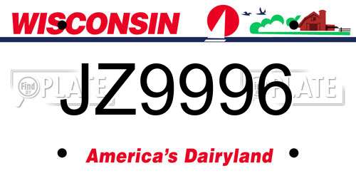JZ9996 Wisconsin License Plate