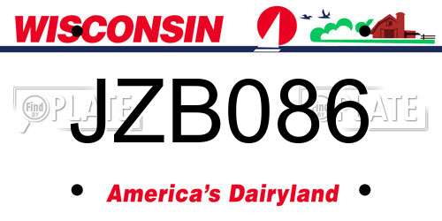 JZB086 Wisconsin License Plate