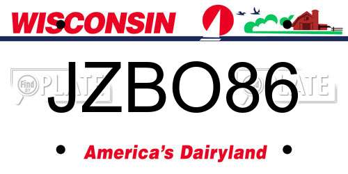 JZBO86 Wisconsin License Plate