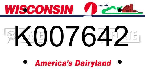 K007642 Wisconsin License Plate