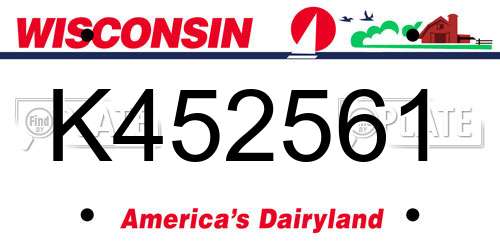 K452561 Wisconsin License Plate