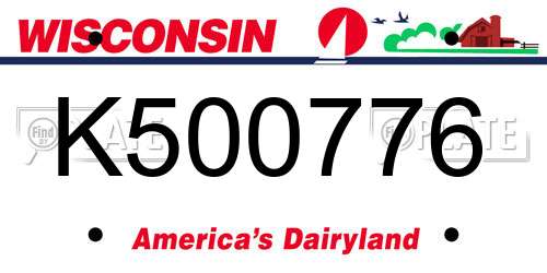 K500776 Wisconsin License Plate