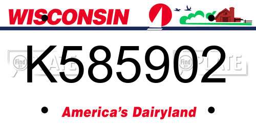 K585902 Wisconsin License Plate
