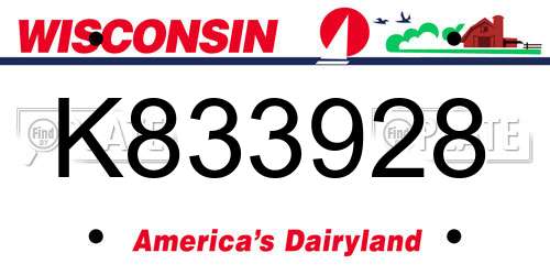 K833928 Wisconsin License Plate