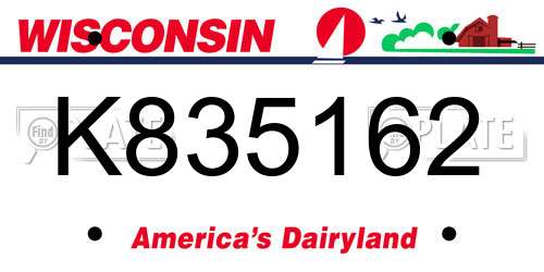 K835162 Wisconsin License Plate