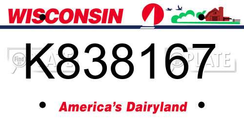 K838167 Wisconsin License Plate
