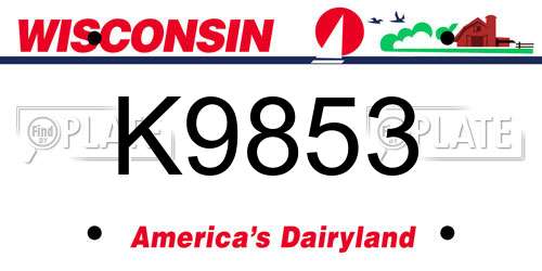 K9853 Wisconsin License Plate
