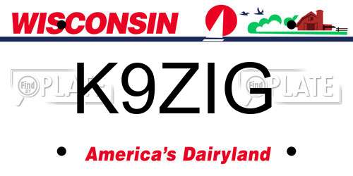 K9ZIG Wisconsin License Plate