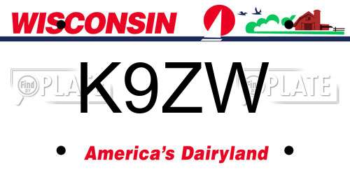 K9ZW Wisconsin License Plate